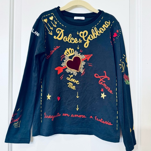 Dolce & Gabbana Other - DOLCE & GABBANA GIRLS AMORE VELVET HEART LOVE LONG SLEEVE SHIRT